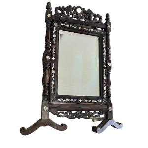 Nineteenth Psyche Travel Mirror Napoleon III Vietnam China Mother Of Pearl And Hardwood Decor Dragons
