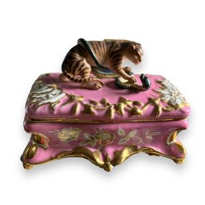Painted And Gilded Porcelain Inkwell Tiger And Snake