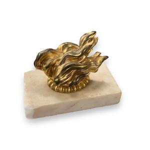 Flambeau Paperweight In Gilt Bronze And Marble