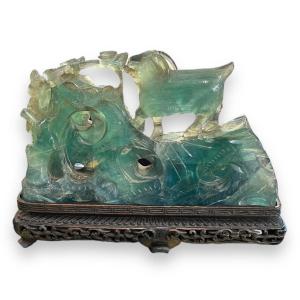 Hard Stone Group Green Quartz Crystal Statue