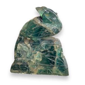 Chinese Exotic Bird In Green Quartz Crystal