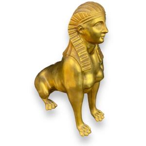 Sitting Sphinx Gilt Bronze Statue