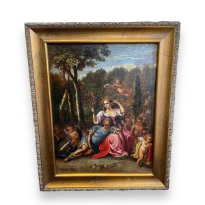 Galante Scene Oil On Panel In The Taste Of The 18th Century Signed Pastor