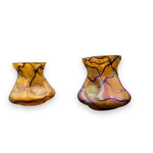Pair Of Iridescent Vases Attributed To Loetz