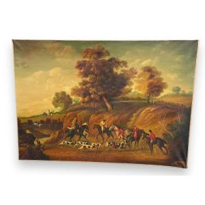 Important Painting Scene Of Venery Hunting At Court Oil On Canvas