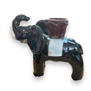 Glazed Ceramic Elephant In The Taste Of Buthaud Elephant