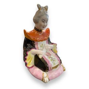 Elegant Polychrome Porcelain Subject Seat From Vieira De Castro Brazil