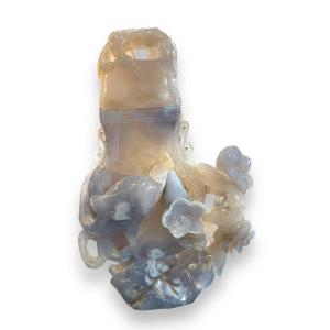 Large Chinese Opium Pot Chalcedony Agate Stone Sculpture