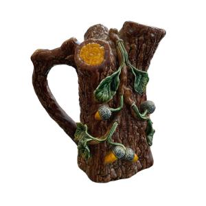 Pitcher In Portuguese Majolica Barbotine Trompe-l’oeil Effect