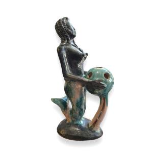 Mermaid Subject In Glazed Ceramic Attributed To René Buthaud