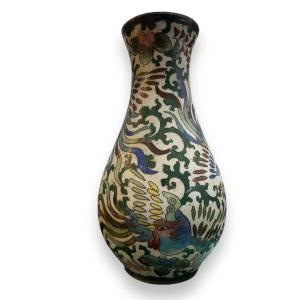 Vase In Bronze And Cloisonné Enamels 19th Century Phoenix Motif