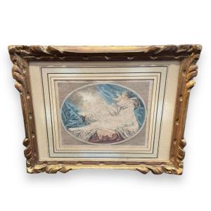 19th Century Color Engraving Venus And Cupion After Boucher