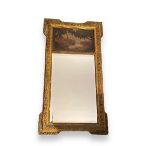 Important Trumeau 19th Century Castle And Lake Landscape