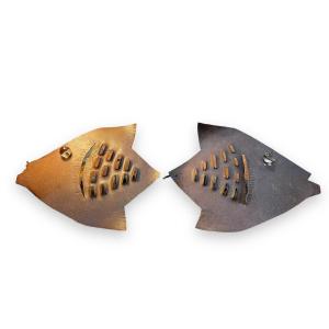 Paire d'Appliques Modernistes Poissons En Métal