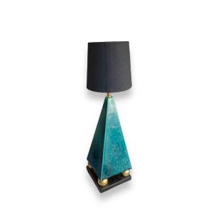 Art Deco Pyramid Lamp In Blue Ceramic