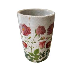 Cache Pot Vase In Glazed Terracotta Flower Patterns