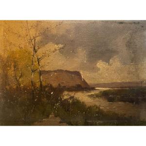 Oil On Panel 19th Century Cliffs Of Etretat