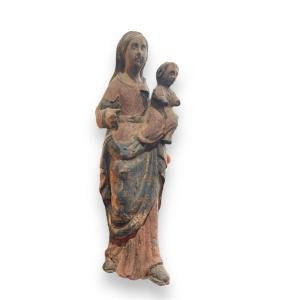 19th Century Latin Virgin And Child In Polychrome Wood