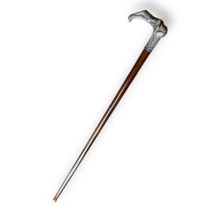 Mermaid Cane In Silver Metal