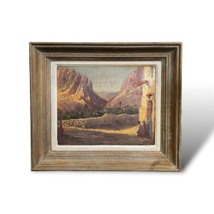 19th Century Orientalist School Sunset Over The Mountains