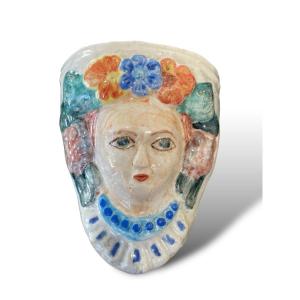 Enameled Ceramic Applique Woman With Flower Crown
