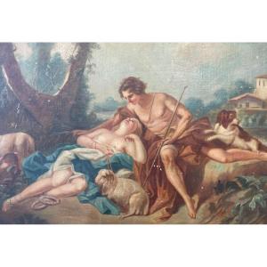 Couple Of Languid Shepherds, Gallant Scene, 19th Century