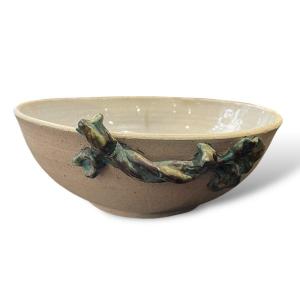 Large Glazed Stoneware Cup With Snail Motifs