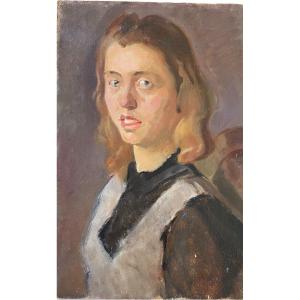 Helmut Koehler Portrait Of A Young Woman Oil On Cardboard