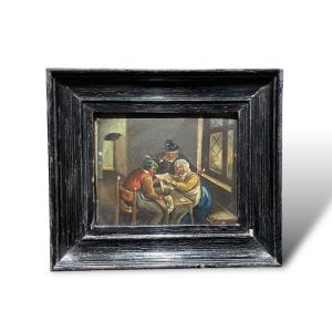 Flemish School Tavern Scene Oil On Zinc Early 19th Century