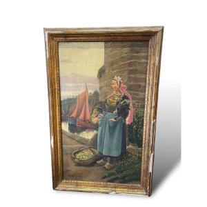Breton Oil On Canvas 19th Century By Victor Lucy