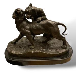 The Lionesses By Charles Valton Bronze XIXth