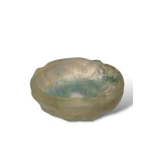 Blue Green Tinted Glass Cup With Ears Of Wheat Pattern
