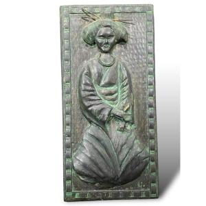 Bas Relief In Painted Wood Geisha Signed Loly