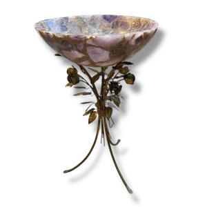 Large Amethyst Footed Bowl With Golden Base