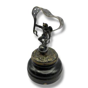 Silver Plated Bronze Toothpick Holder Cherub On A Sphere