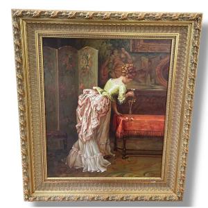 Woman With Bouquet Oil On Canvas