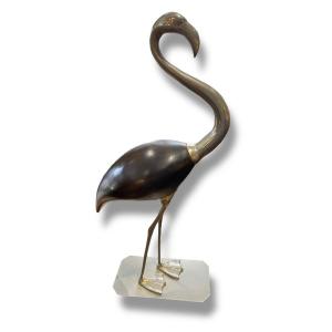 Fondica Flamingo Pink Carved Wood And Brass