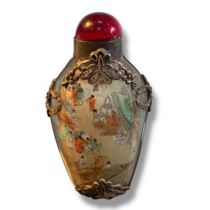 Glass And Silver Metal Snuff Box