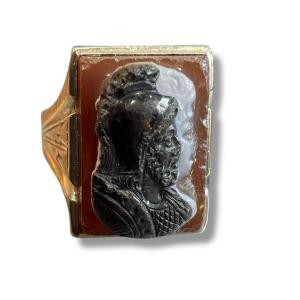Roman Profile Intaglio Ring On Agate