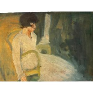 Woman On Balcony Oil On Panel 1930
