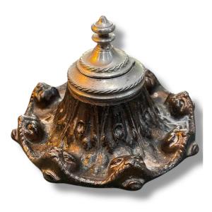 Cast Iron Inkwell With Neo-gothic Decor