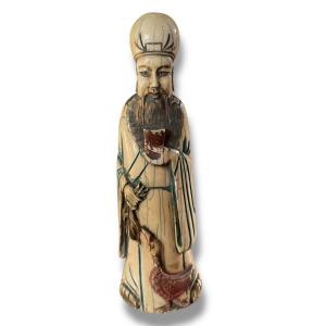 Polychrome Mammoth Ivory Sage, 19th Century 