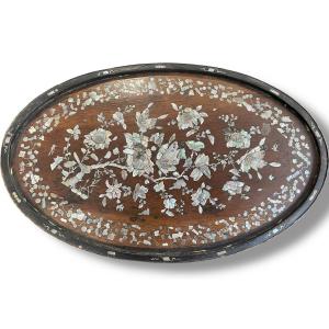 Large Indochinese Mother-of-pearl Tray With Butterfly Motif