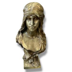 Albert Hambresin Bust Of An Oriental Woman "judith" In Gilded Bronze