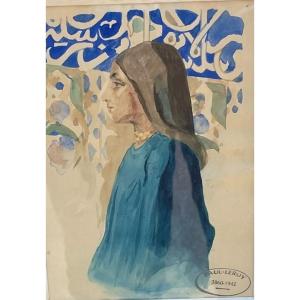 Paul Leroy Portrait Of An Orientalist Woman Watercolor