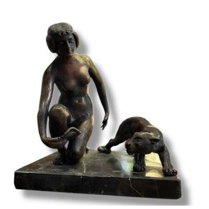 Orientalist Bronze Woman With Panther