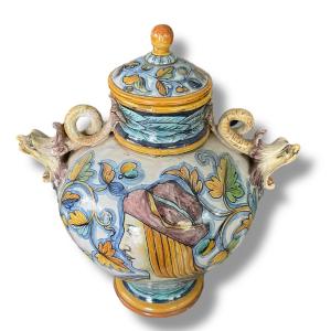 Igisto Fantechi Covered Pot In Polychrome Majolica 