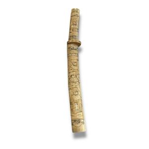 Wakizashi Japanese Bone Carved Sword Tanto Small Katana