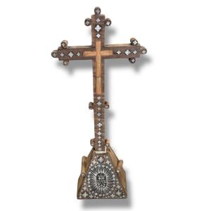 Jerusalem Cross In Wood And Mother-of-pearl, 19th Century 