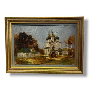 Russian School Novodevichy Convent Oil By Romanov